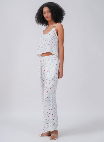 CHILL AND THRILL PRINTED SATIN CO-ORD SET | WHITE